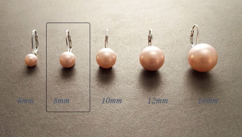 8 mm Véritable Perles de Nacre Rose, Dormeuses Argent 925, Boucles d'Oreilles Perles, Majorque, Bijoux Minimaliste, Mariage, pour Soirée image 2