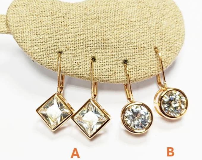 Crystal Balls Earrings • 18K Gold Plated Lever Back Hooks and Dangle Faceted Ball Beads • Minimalist Everyday Jewelry for Women • Bold Gift