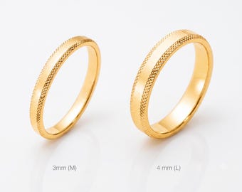 Gold Milgrain Wedding Band • 18K Gold Plated • Textured Edge Ring in 3mm or 4mm • Unisex Sleek Bridal Jewelry • Free Engraving options
