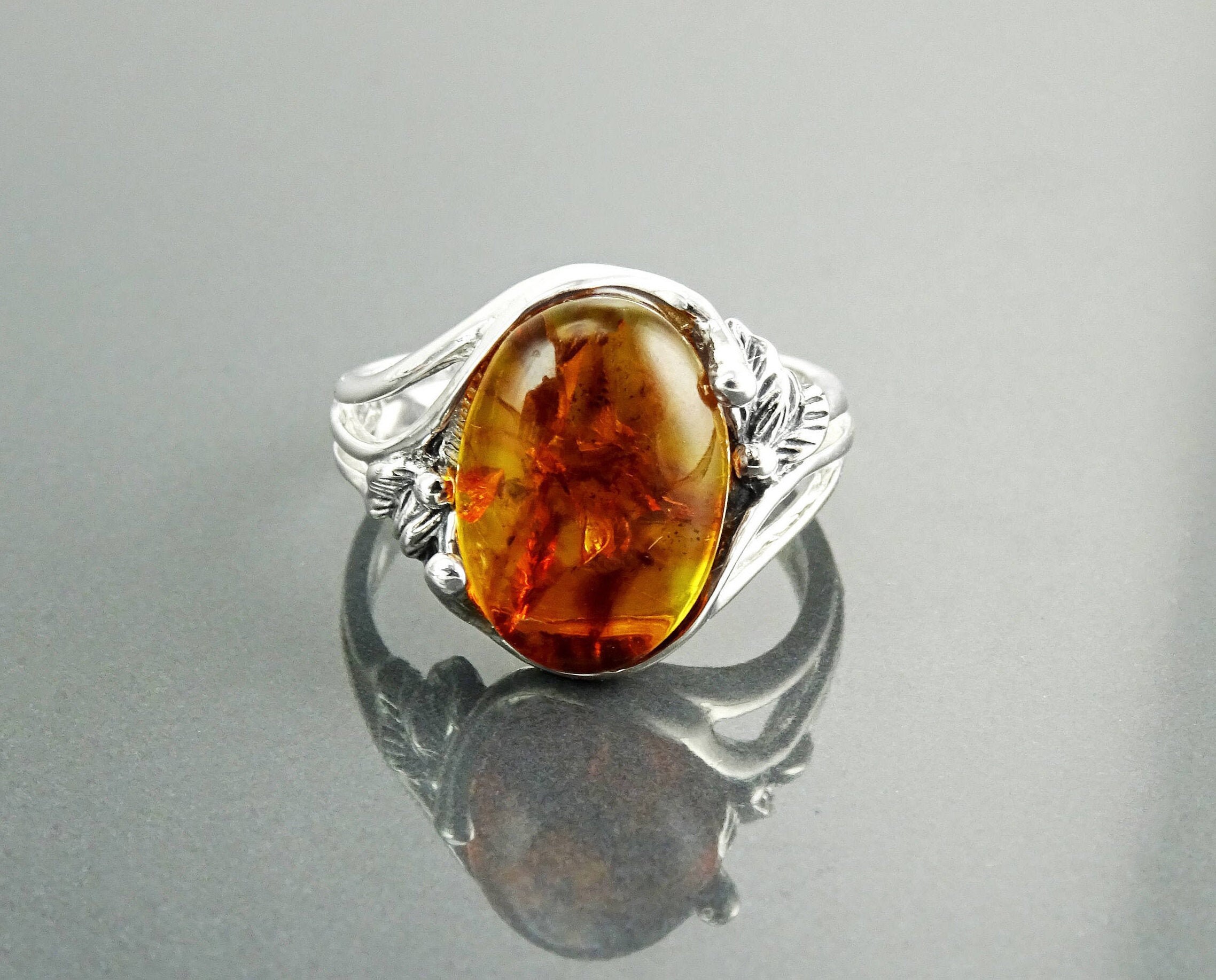 Bague, Ambre Véritable, Argent 925, Bague Filigrane, Pierre Ovale, Bague  Boho, Bijoux Femme, Design, Vintage, Antique, Inclusions, Baroque -   France