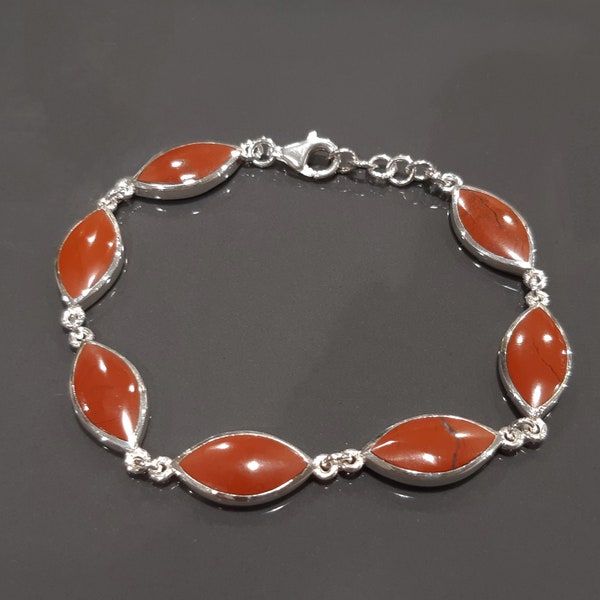 Bracelet Jaspe Rouge, Argent 925, Pierre Rouge Véritable, Bracelet Multi Pierres Rouges semi-precieuse, Bracelet Moderne.