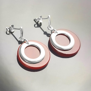 Colgante redondo rojo, plata de ley 925, discos de piedra de ágata roja, collar geométrico colgante moderno, joyería minimalista para mujer. imagen 6