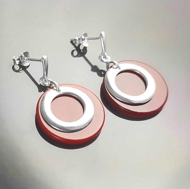 Colgante redondo rojo, plata de ley 925, discos de piedra de ágata roja, collar geométrico colgante moderno, joyería minimalista para mujer. imagen 6