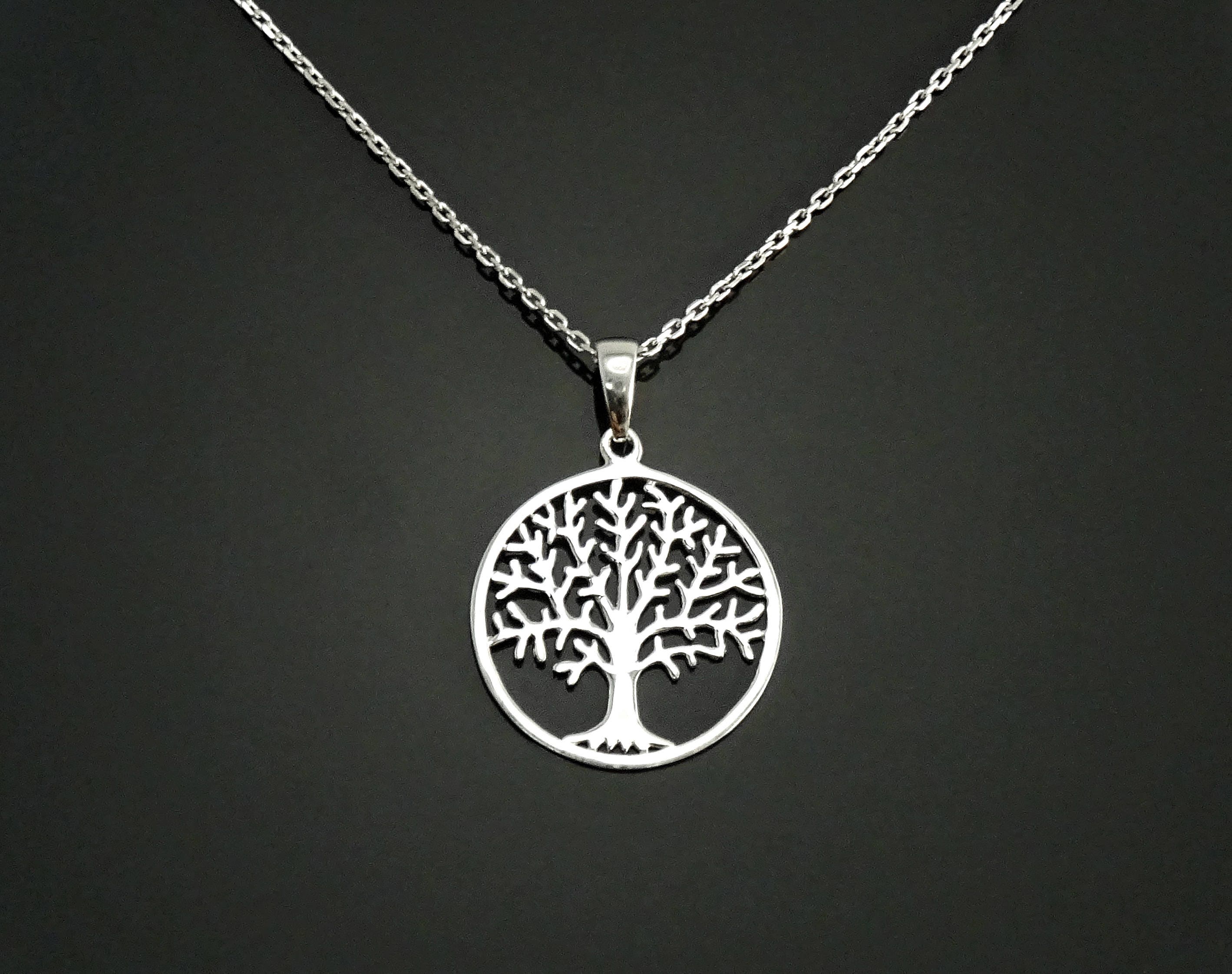 CLARA 925 Sterling Silver Isla Tree Pendant Chain Necklace Rhodium Pla