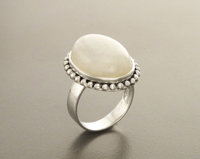 NATURAL Moonstone Ring, 925 Sterling Silver Gemstone Ring, Twisted Rope Ring, Oval Stone, Big White Moonstone, Antique Ring, Ring