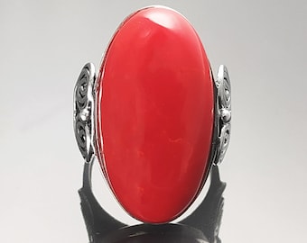 925 Chunky Red Stone Sterling Silver Ring, Statement Jewelry, POP Ring Lipstick Color