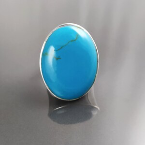 Turquoise Ring, Sterling Silver, Blue Turquoise Stone, Original Oval Form Jewelry, Unique Statement Modern Ring image 7