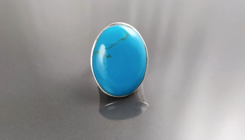 Turquoise Ring, Sterling Silver, Blue Turquoise Stone, Original Oval Form Jewelry, Unique Statement Modern Ring image 7