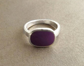 Purple Square Ring - Sterling Silver, Violet Rectangle Ring,  Purple Stone - Modern, Design Ring - Handmade, Designer Ring, Gift.