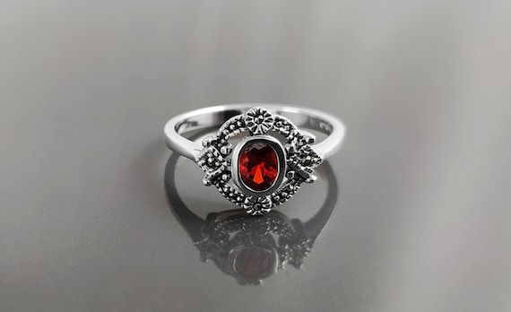 Round Garnet Butterfly Design Ring Handmade Sterling Silver Round Garnet Butterfly Design Ring Handmade Sterling Silver