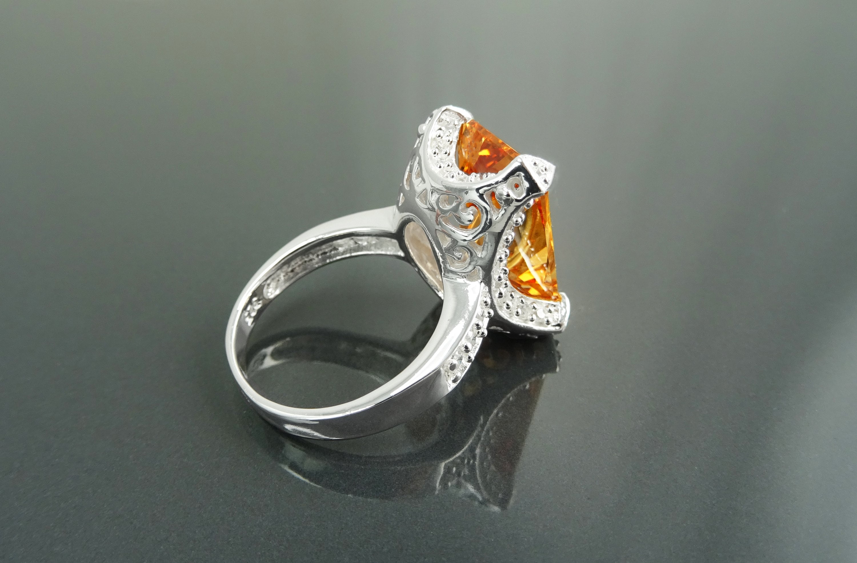 Oval Orange Sapphire Ring with Half Moon Diamonds | Angara