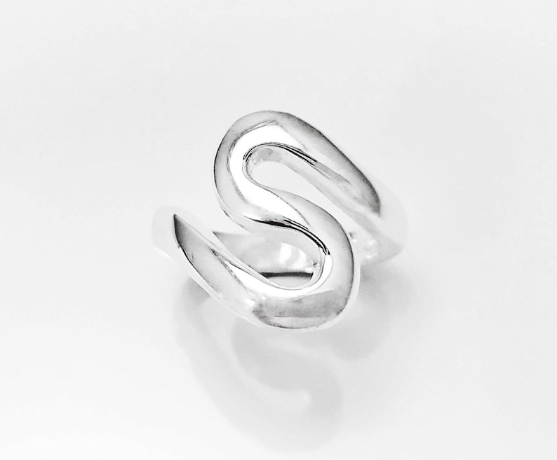 Sterling Squiggle Ring S Ring, Zigzag Ring Sterling Silver Ring Ring Wave Ring Large Spiral Ring Infinity Ring Swirl Ring image 3