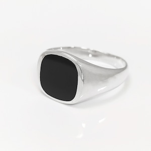 Hipster Ring Black Onyx Ring Silver 925 Modern Men Ring Onyx Gemstone CUSHION SIGNET RING Men jewelry father's day gift image 3