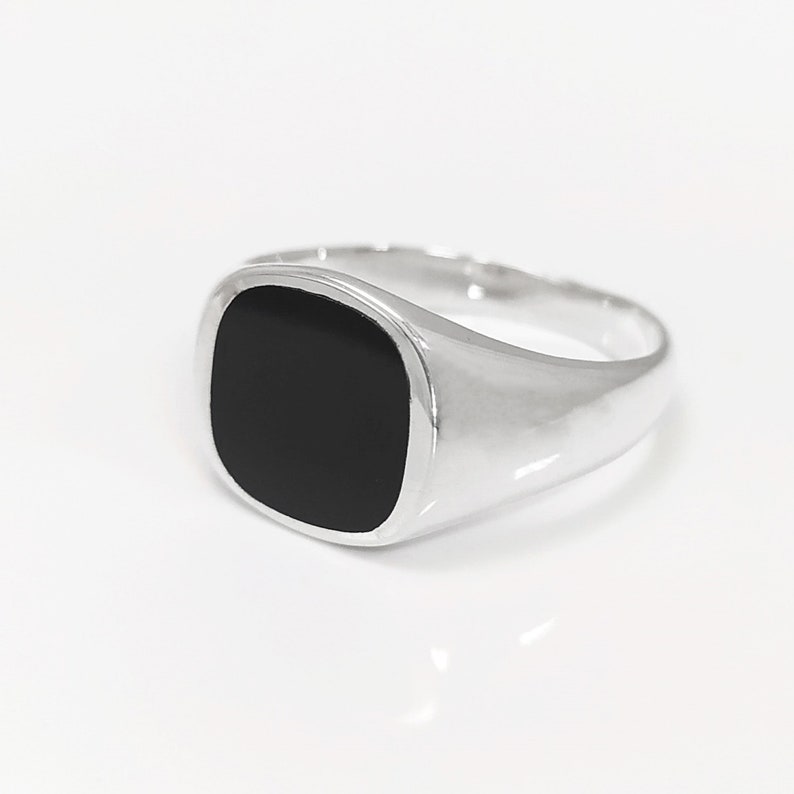 Bague Moderne Homme, Onyx Véritable, Bague Chevalière Argent Massif 925, sertie Grande Pierre Onyx Noir, Bague Homme, Cadeau fête des pères image 3