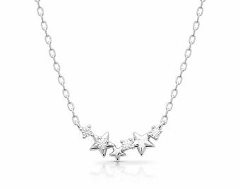 Sterling silver Celestial Star Climber Necklace • Delicate Diamond Constellation Pendant Chain in Gold & Silver • Everyday Jewelry Gift