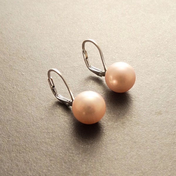 10 mm Véritable Perles de Nacre Rose, Dormeuses Argent  925,  Boucles d'Oreilles Perles, Majorque, Bijoux Minimaliste, Mariage, pour Soirée