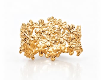 Flower Crown Ring • 18K Gold plated • Eternity Floral Band • Botanical Jewelry