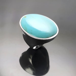 Turquoise Ring, Sterling Silver, Blue Turquoise Stone, Original Oval Form Jewelry, Unique Statement Modern Ring image 5