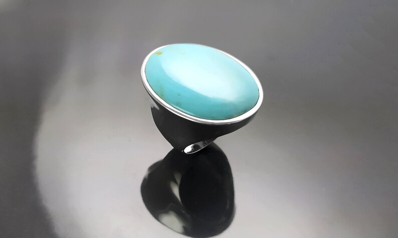 Turquoise Ring, Sterling Silver, Blue Turquoise Stone, Original Oval Form Jewelry, Unique Statement Modern Ring image 5
