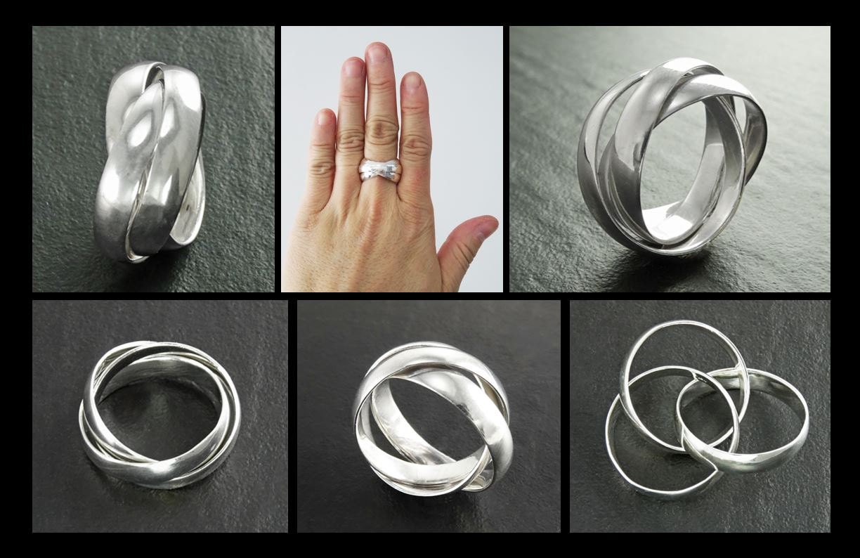 Wide Silver Rolling Ring, Sterling Silver, 3 Separated Interlocking