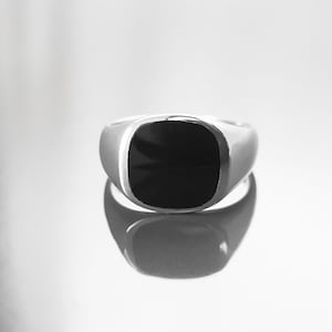 Bague Moderne Homme, Onyx Véritable, Bague Chevalière Argent Massif 925, sertie Grande Pierre Onyx Noir, Bague Homme, Cadeau fête des pères image 6