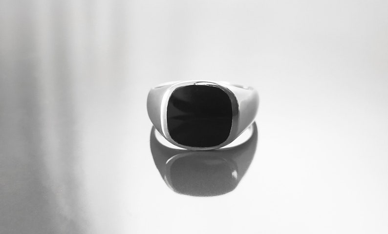 Bague Moderne Homme, Onyx Véritable, Bague Chevalière Argent Massif 925, sertie Grande Pierre Onyx Noir, Bague Homme, Cadeau fête des pères image 6