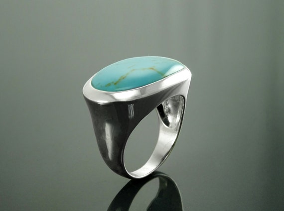 Sterling Silver Ring Oval Stabilized Turquoise Stone 5973/STQ/R Sterling Silver Ring Oval Stabilized Turquoise Stone 5973/STQ/R