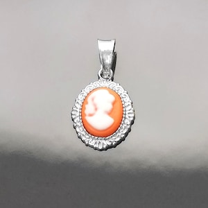 Red Cameo Pendant - Sterling Silver Red and white Resin stone - woman face portrait cameo - Vintage necklace charm - Victorian Jewelry gift image 1