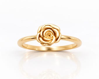 Sculpted Rose Ring • 18K Gold plated • Delicate Floral Detail Band • Botanical Jewelry