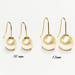 Pearl Hook Earrings • Gold Plated 18K Drop Hooks • 10 or 12mm Creamy White Shell Pearls • Chic Timeless jewelry for Wedding or Everyday Wear