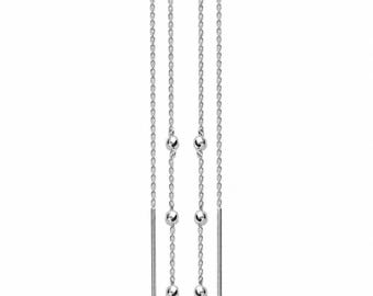 Ball Threader Earrings • Sterling Silver • Long Chain Balls and Bar Drops • Minimal Jewelry