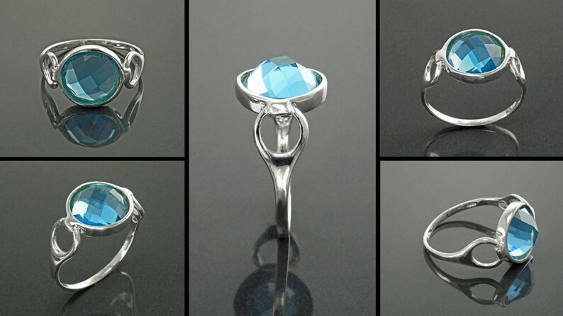 Bague Argentée Avec Zirconium Bleu – Taille 60, Neuve Sans Emballage