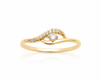 Bypass Eye Ring • Gold plated 18K • Diamond Cz Pave Open Band • Contemporary Jewelry