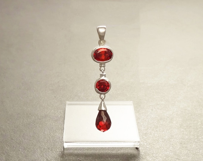 Garnet Chandelier Pendant - Long pendant - Sterling Silver Pendant - Garnet Cubic Zirconias - Long silver Pendant - Modern - Small pendant