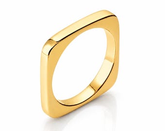 Square Ring • 18K Gold Plated • Contemporary Architecture Square-Edge Band • Geometric Sculptural Jewelry • Refined Daily Essential