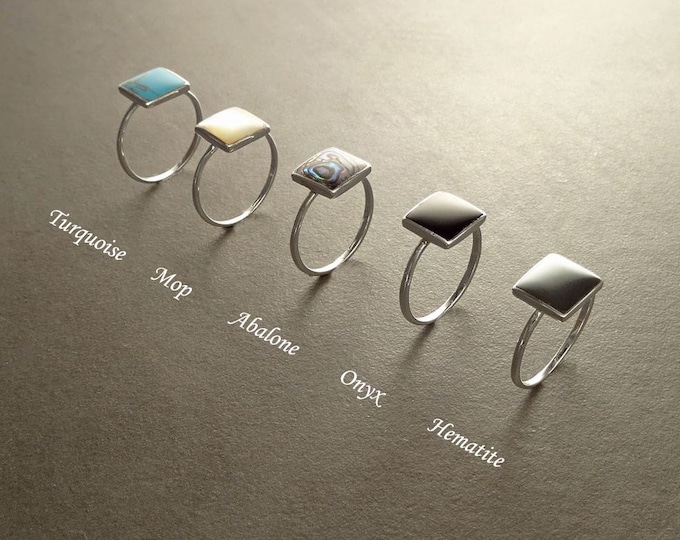 Stackable Rings, Sterling Silver Ring, Square Ring, Gemstone ring, Small Ring, Stacking Ring, Stone Ring, Dainty Jewelry, Rings set