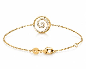 Diamond Spiral Constellation Bracelet • 18K Gold Plated • Pavé Diamond Cz • Open Circle Band • Contemporary Swirl Jewelry