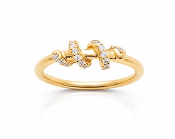 Serpentine Ring • Gold plated 18K • Diamond Cz pavé on Sculptural Twist Coil Band • Modern Jewelry