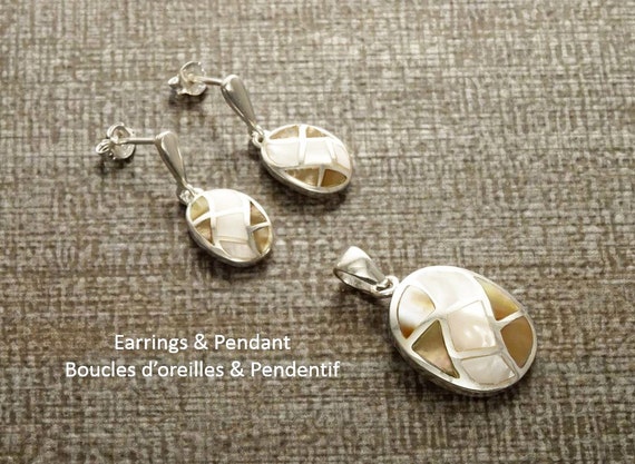 Parure Collier Et Boucles D'oreilles Nacre Blanc Cœur