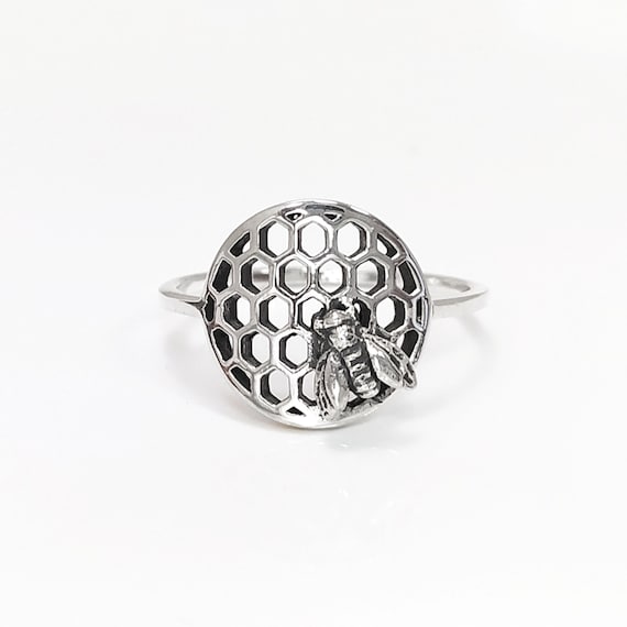 Honeycomb Ring, Sterling Silver, Beehive Jewelry, Bumble Bee, Bee Honeycomb Nature Jewelry, Honeycomb Core, Bug Ring, Gifts For Bee Lovers