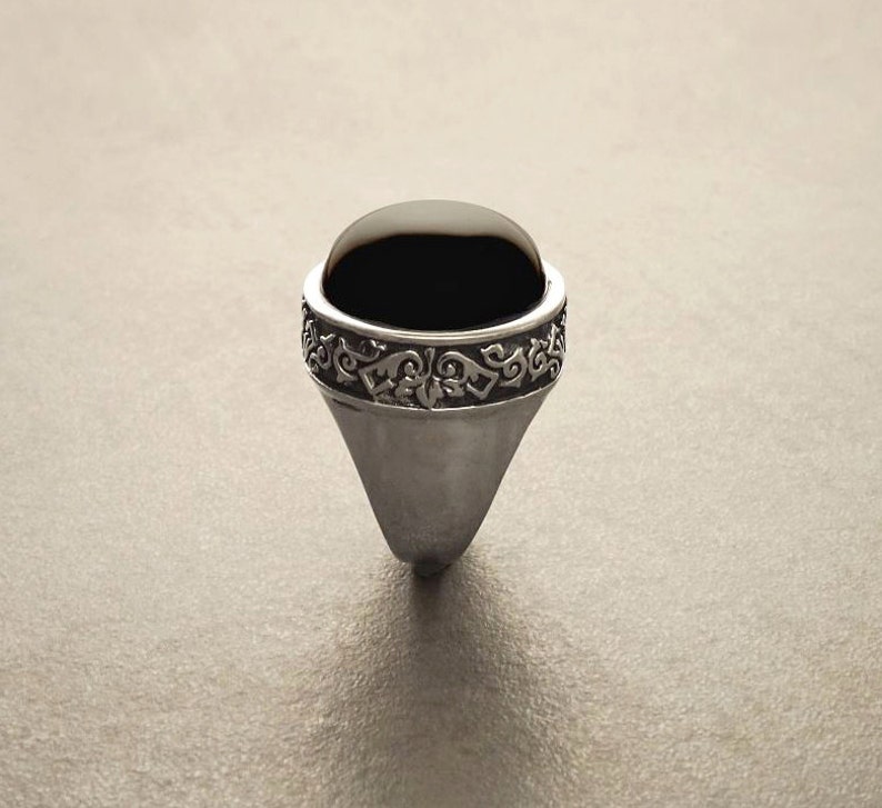Onyx Ring Sterling Silver Ring Round Stone Black Etsy
