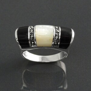 Bague Art Déco En Argent Sterling Avec Onyx Et Marcassite - Taille 56 - Neuf Avec étiquettes - Monture Ovale
