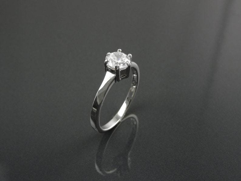 1ct Ring, Sterling Silver, Round Solitaire, 1 Ct High Grade CZ, Prongs setting, Standard size, Clear White Stone image 4