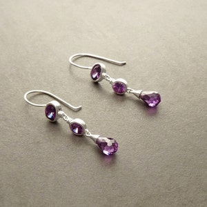 Violet Boucles Améthyste Crochets Argent 925 Boucles d'oreilles Pendantes serties de Zirconias Couleur Améthyste, Parure violette Amthyste image 2