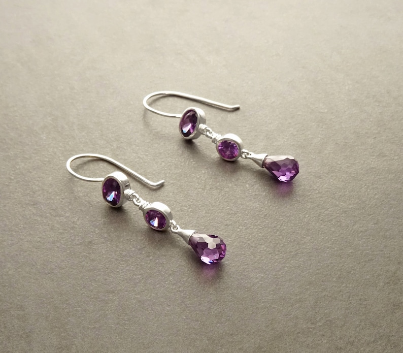 Violet Boucles Améthyste Crochets Argent 925 Boucles d'oreilles Pendantes serties de Zirconias Couleur Améthyste, Parure violette Amthyste image 2