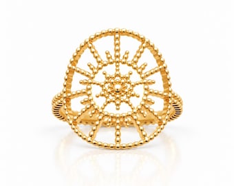 Sun Filigree Ring • 18K Gold plated • Sunburst Openwork Band • Boho Celestial Solar Talisman