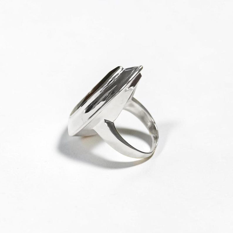 Bague Quartz, Argent 925, Grand Zirconia Oval couleur Quartz Fumé, taillé en Marquise, Ligne Pure, Simple, Grande Bague Originale, image 2