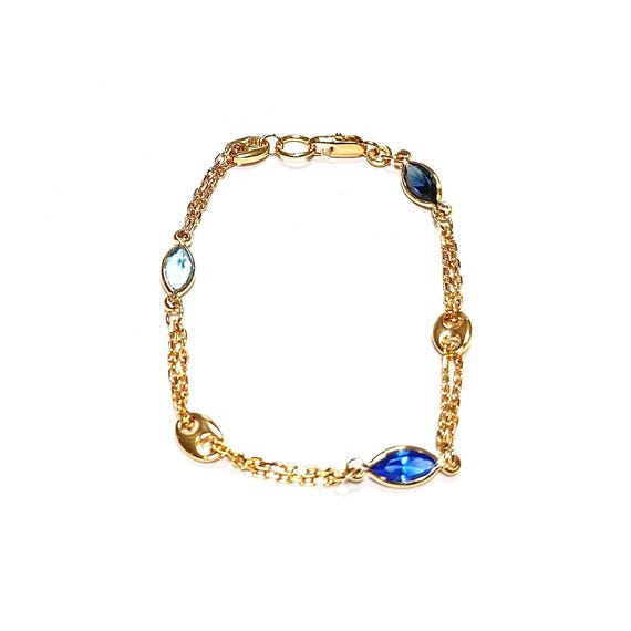 Topaz Link Bracelet • 18K Gold Plated Double Chain With 3 Blue