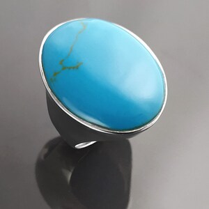 Turquoise Ring, Sterling Silver, Blue Turquoise Stone, Original Oval Form Jewelry, Unique Statement Modern Ring image 3