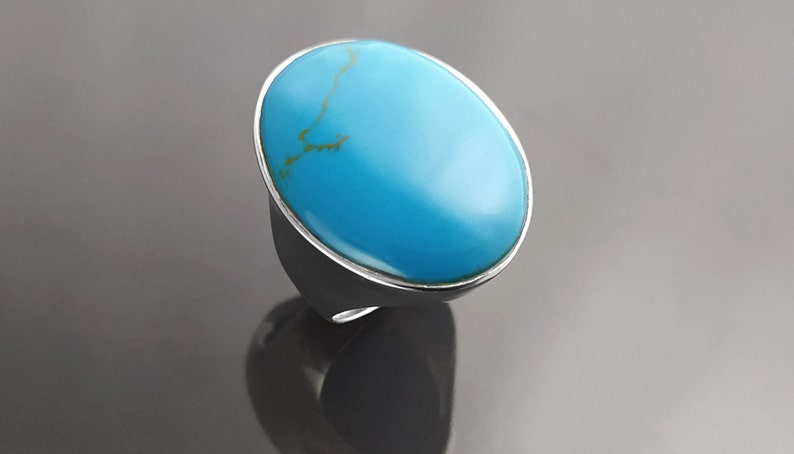 Turquoise Ring, Sterling Silver, Blue Turquoise Stone, Original Oval Form Jewelry, Unique Statement Modern Ring image 3